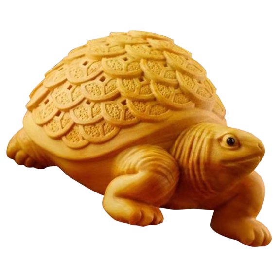 ELAYARD Decorative Wooden Turtle Figurine Light Brown Desk Sculpture for Stylish Home Spaces