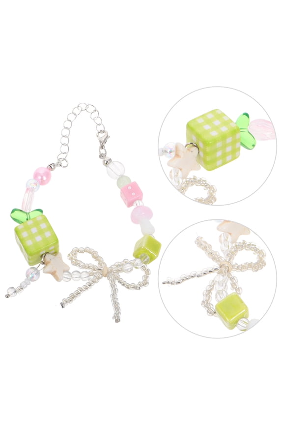Bow Bracelet For Women Beaded Bow Bracelet Resin 1Pack Adjustable Length Casual Wear