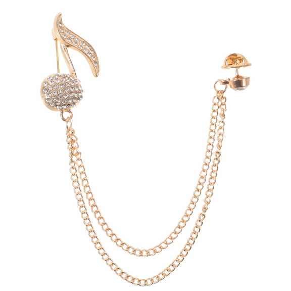 ELAYARD Double Chain Music Note Lapel Pin in Golden Alloy for Costume