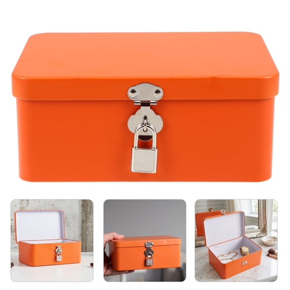 ELAYARD Vintage Metal Storage Box Orange Tinplate Lockable for Jewelry