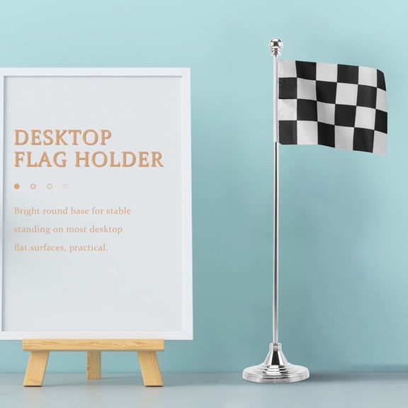 ELAYARD Durable Plated Silver Desktop Flag Pole with Sturdy Metal Base for Office Decoration