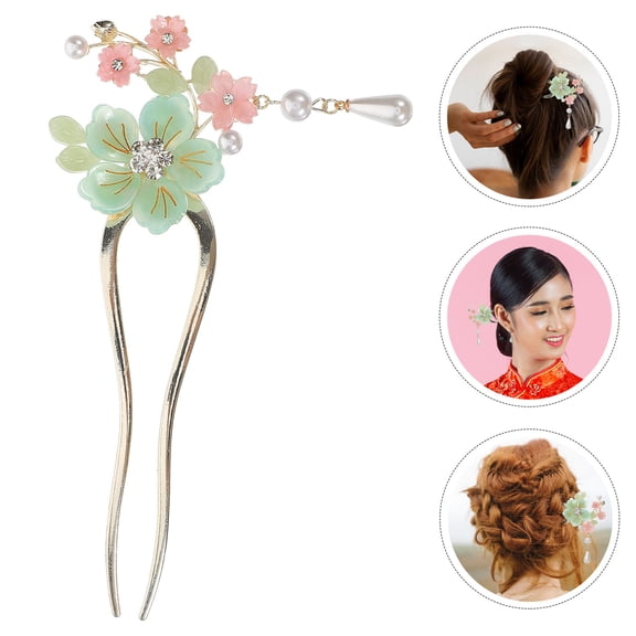 ELAYARD Elegant Green Tassel Hair Stick in Chinese Style with Floral Glaze Decoration