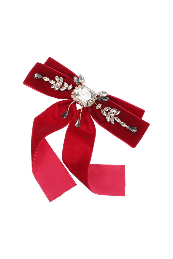 Red Satin Ribbon Bow Brooch Pin Elegant Statement Jewelry for Jackets Blouses and Coats