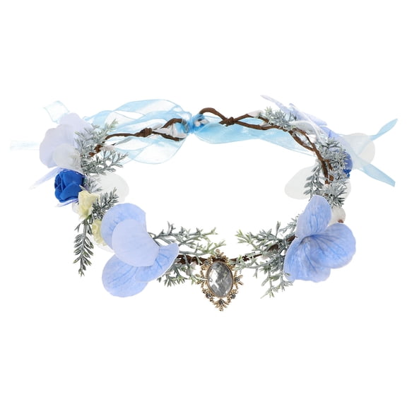 ELAYARD Decorative Headband Bridal Forehead Band Fabric Sky-blue 1 PCS Flower Decoration