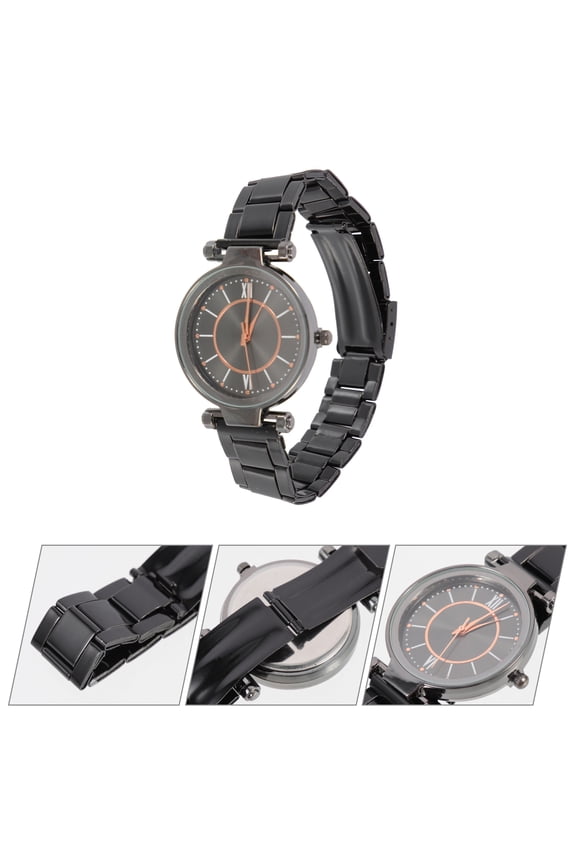 Quartz Female Wrist Watch in Black with High Definition Glass and Steel Strap