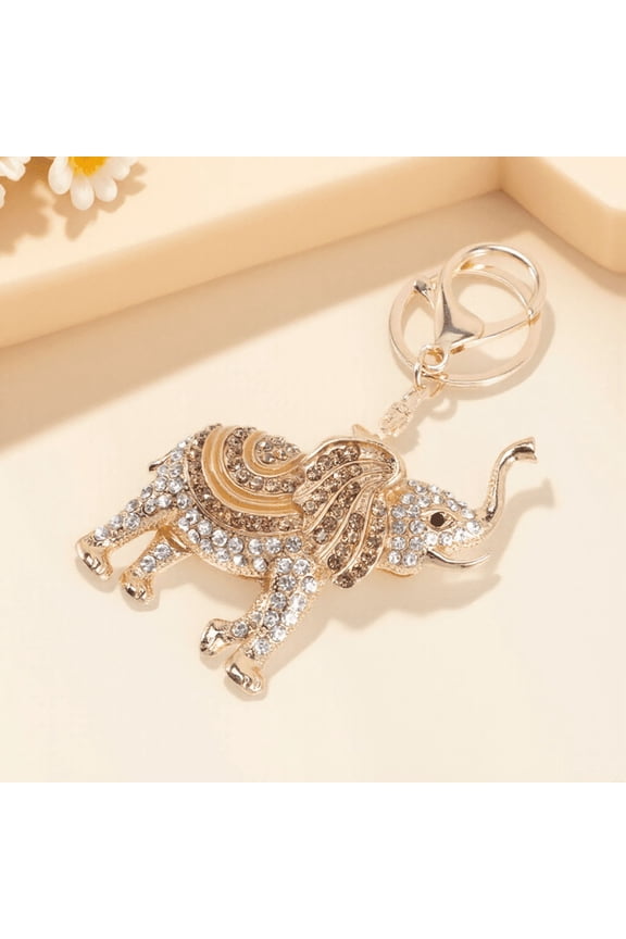 Coffee Elephant Keychain with Premium Rhinestones Alloy for Handbag Backpack and Car Key Charm