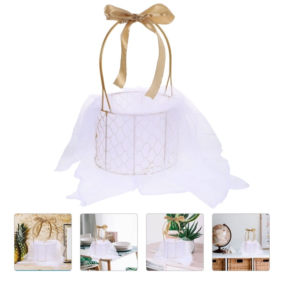 ELAYARD White Iron Storage Basket with Handle, and Stable Design for Home Organization, Wedding Decor, and Multi-Purpose Use