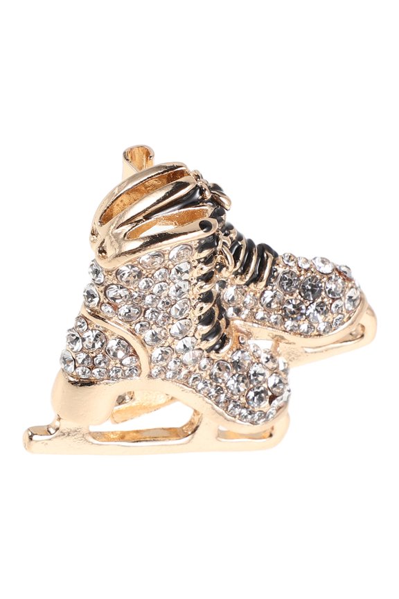 Enamel Ice Skate Lapel Pin with Bling Rhinestones for Sweaters and Coats