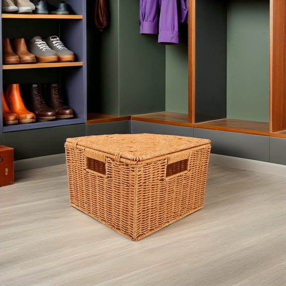 ELAYARD Handwoven Corner Basket with Lid Ideal for Kitchen and Bedroom Organization