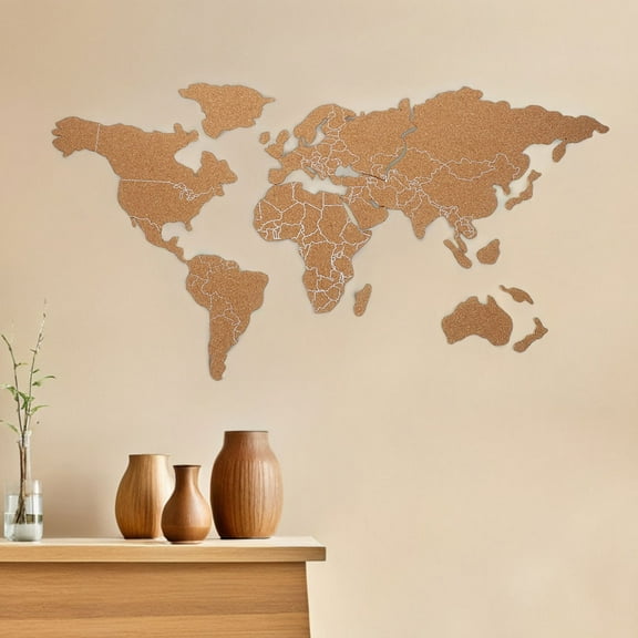 ELAYARD 1Set Wooden Wall Map Cork Board with Unique Design for Home Travel Decor