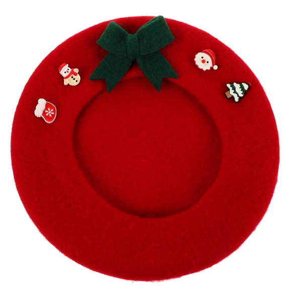 ELAYARD Fashionable Red Wool Beret Hat for Girls with Bowknot Design Warm and Comfortable Christmas Outfit Accessory