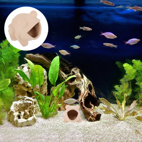 ELAYARD Cave for Fish Tank Hiding Spots Ceramic Aquarium Ornament Beige 1Pcs