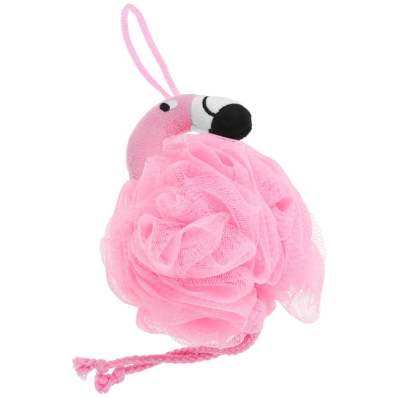 ELAYARD Bath Flowers Ball Flamingo Mesh Pouf Sponge for Daily Bath in Pink
