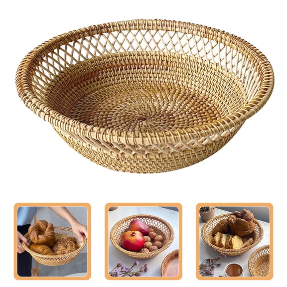 ELAYARD Khaki Small Woven Basket for Serving Bread and Fruits with Handwoven Design for Table Storage