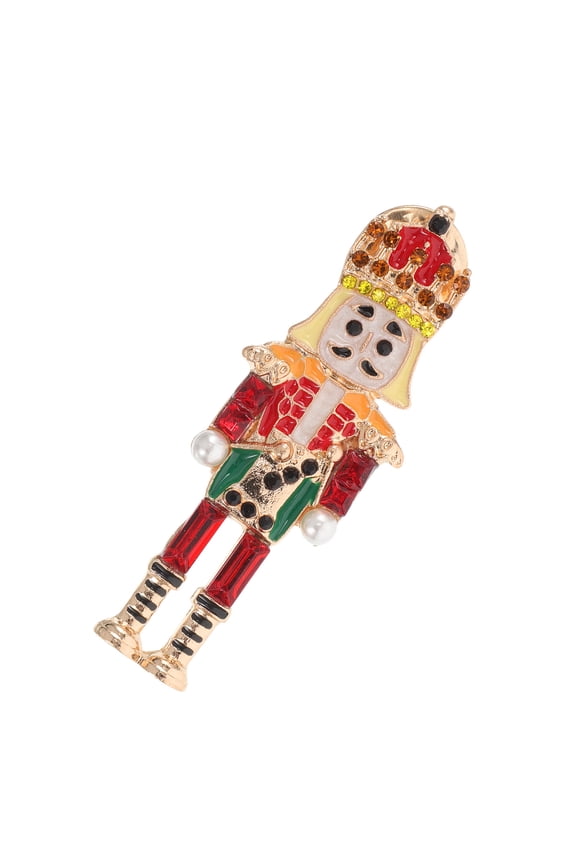 Red Nutcracker Brooch Pin Cute Rhinestone Alloy for Clothes Hats Bags
