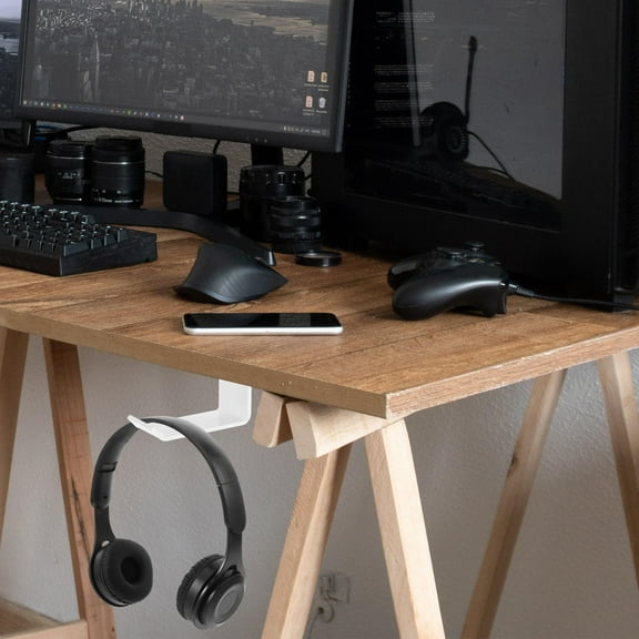 ELAYARD White Wall Mount Headphone Stand Holder with Sleek U Shaped Design for Desktop