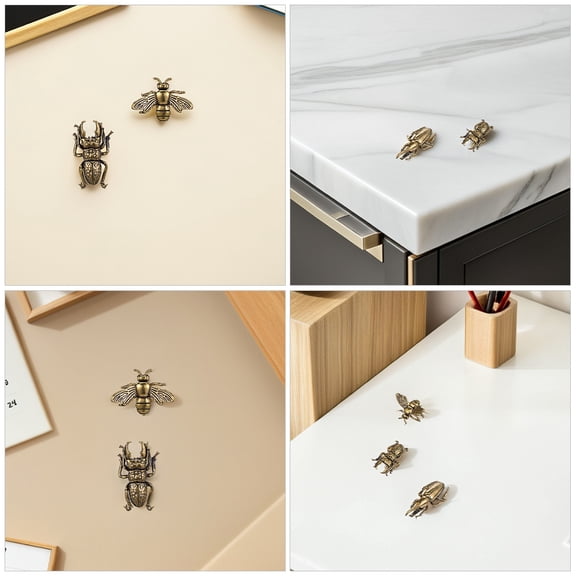 ELAYARD Set of 4 Vintage-Inspired Golden Brass Beetle Insect Figurines for Unique Home and Office Decor Accents