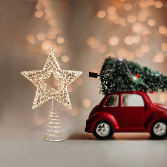ELAYARD Glittery Golden Iron Christmas Tree Star Topper, Festive Holiday Decoration for Home Treetop