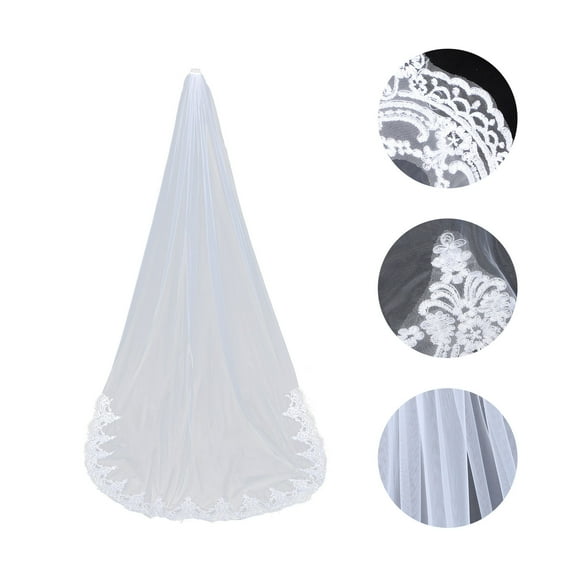 ELAYARD White Lace Bridal Veil Cathedral Length Wedding Veil Elegant 1 Piece Wedding Accessory for Brides