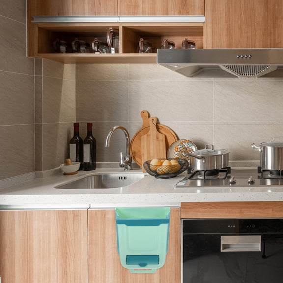 ELAYARD Foldable Hanging Kitchen Waste Bin Plastic Green Trash Can for Cabinet Door