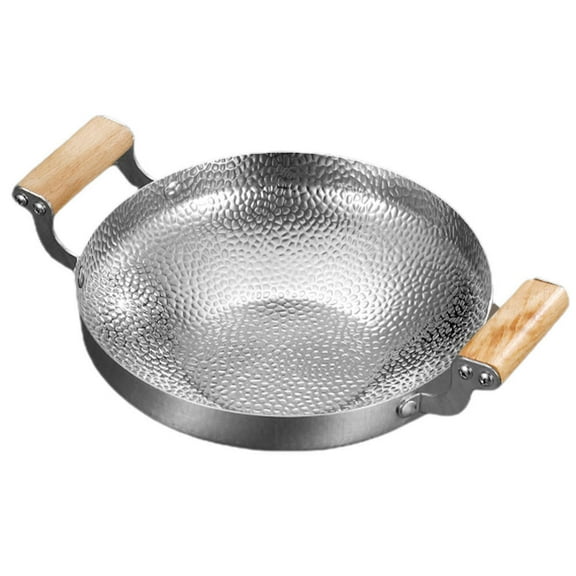 ELAYARD Griddle Pan Grill Flat Bottom Wok Stainless Steel with Wood Handle for Easy Cooking