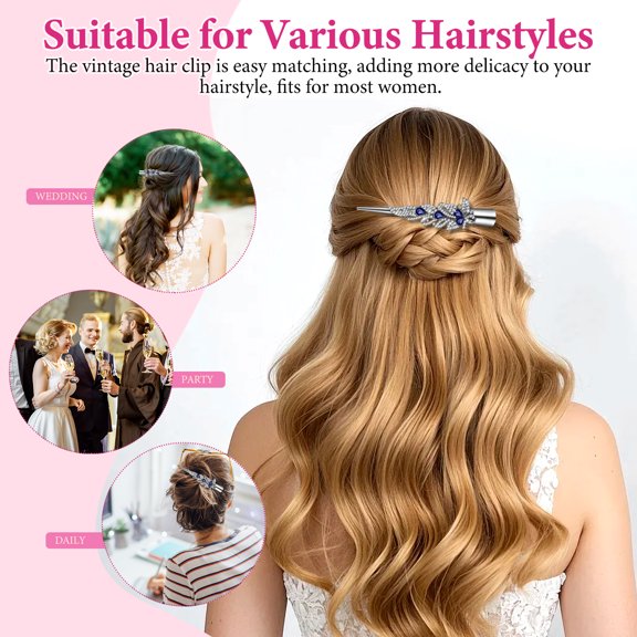 ELAYARD Metal Alligator Hair Pin with Crystal , Decorative Hair Accessory for Everyday Use, 1 Piece