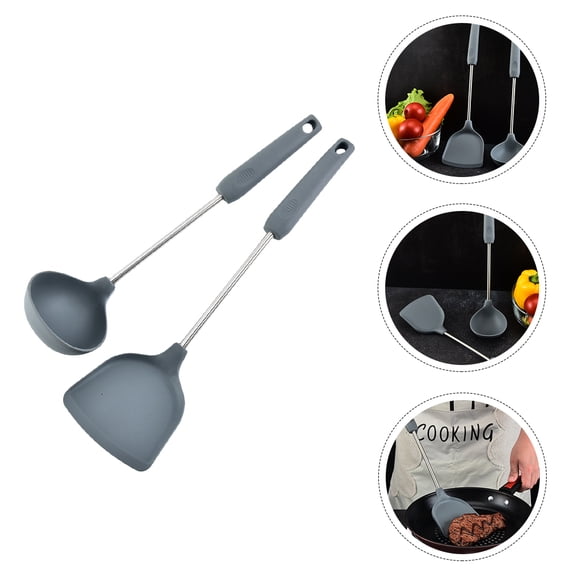 ELAYARD Kitchen Cooking Utensil Set Shovel and Spoon Dark Grey 2 Pcs for Households