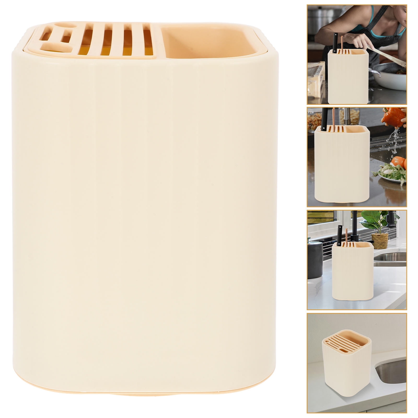 ELAYARD Kitchen Utensil Holder Rotatable Organizer Beige Multi Purpose ...