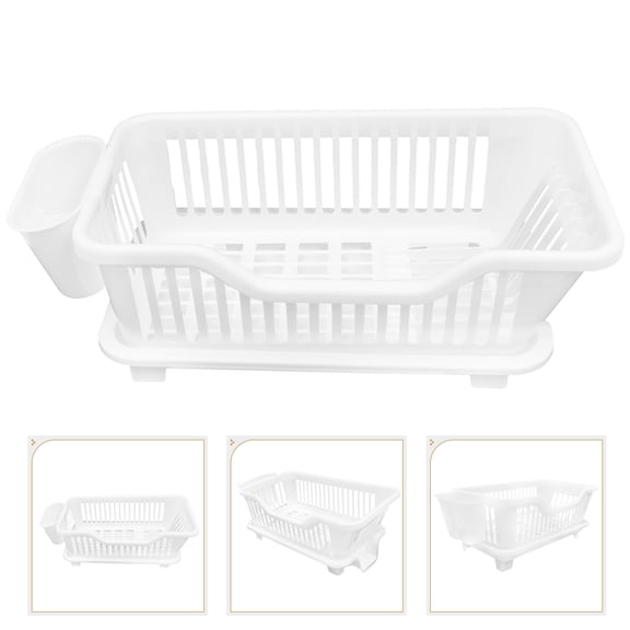 ELAYARD White Modern Dish Drying Rack with Utensil Holder ABS Material for Vegetable Draining