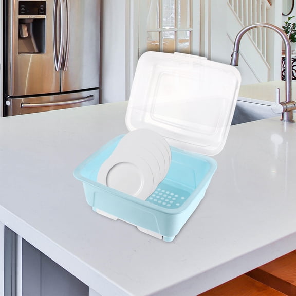 ELAYARD Kitchen Dish Rack Storage Box in Blue Plastic for Organizing Tableware 1Pack