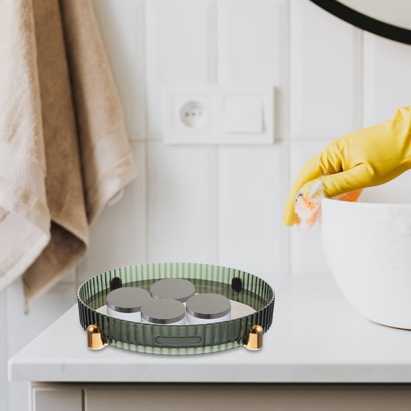 ELAYARD Rotating Cosmetic and Spice Storage Container Green Round Tray for Home Organization