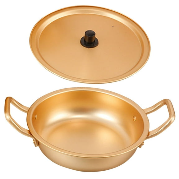ELAYARD Golden Korean Ramen Pot Aluminum Cooking Pot with Lid and Double Handles for Camping Use
