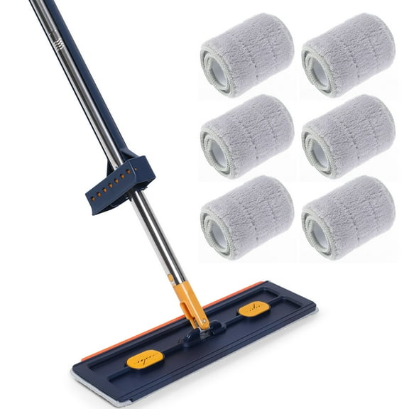 ELAYARD Large Dark Flat Mop for Home Cleaning with 360 Degree Rotation and Built-in Water Squeezer