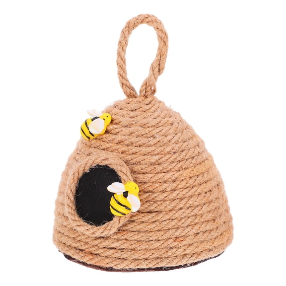 ELAYARD Light Brown Beehive Decorations Cute Flax Rope Pendant for Garden Party Decor Versatile Hanging Ornament 6.5 x 4.5 x 4.5 Inches