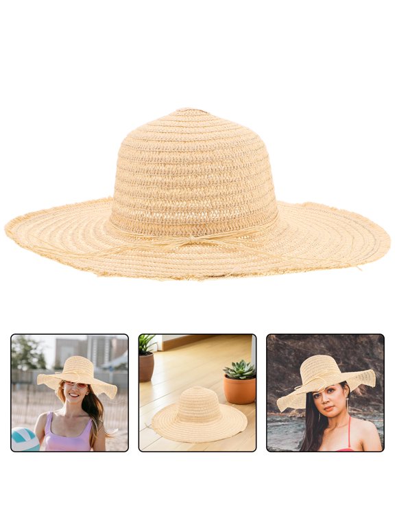 Light Yellow Foldable Sun Hat Wide Brim PP Comfortable Fit Easy to Pack for Hiking