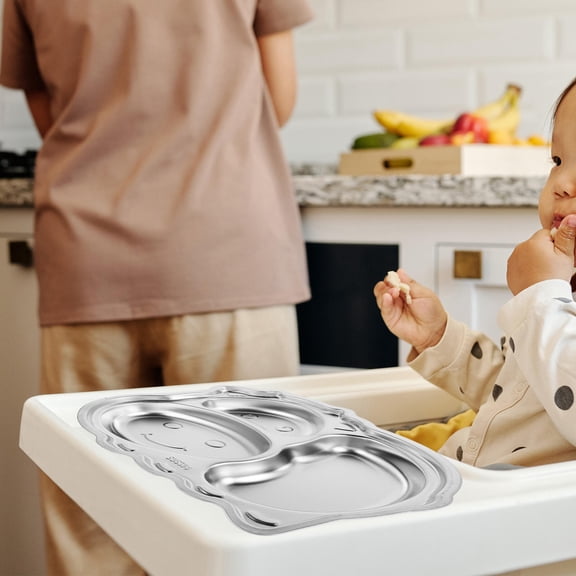 ELAYARD Toddler Feeding Supplies Stainless Steel Kids Plate Silver 1Pack