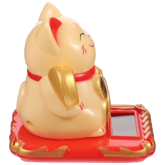 ELAYARD Lucky Cat Statue with Waving Arm Solar Powered Plastic Figurine for Home Office Decor 4.5 Inches