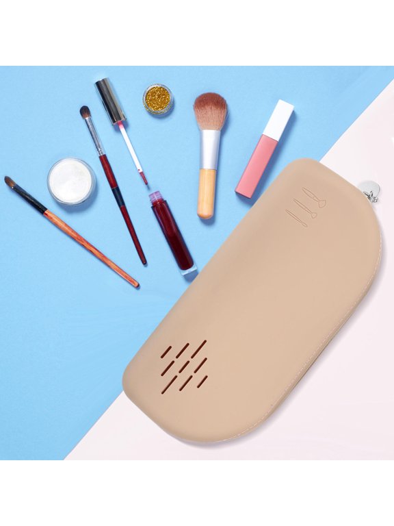 Silicone Makeup Brush Pouch Khaki Travel Storage Organizer Bag