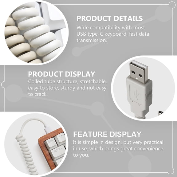 ELAYARD Sturdy Type-C to USB Cable for Mechanical Keyboard White 1Pc