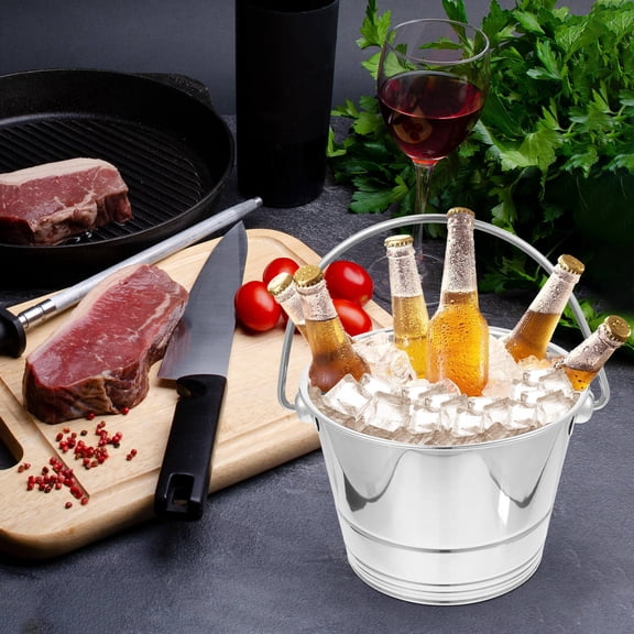 ELAYARD Metal Ice Bucket for Home Use Elegant Ice Storage Silver 1Pack