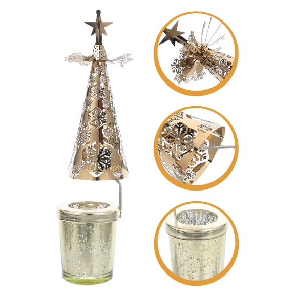 ELAYARD Golden Rotating Candle Carousel with Snowflake Pattern, Christmas Candle Holder Decoration for Holiday Home