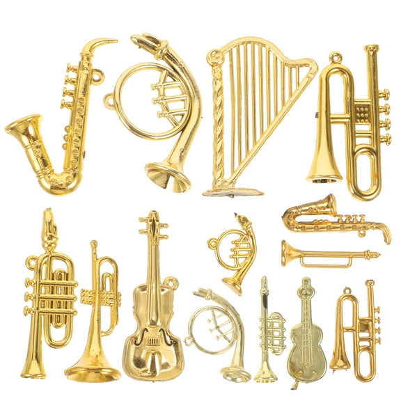 ELAYARD 14-Piece Miniature Musical Instrument Ornaments Set, Golden Acrylic, Educational Collectible Decoration