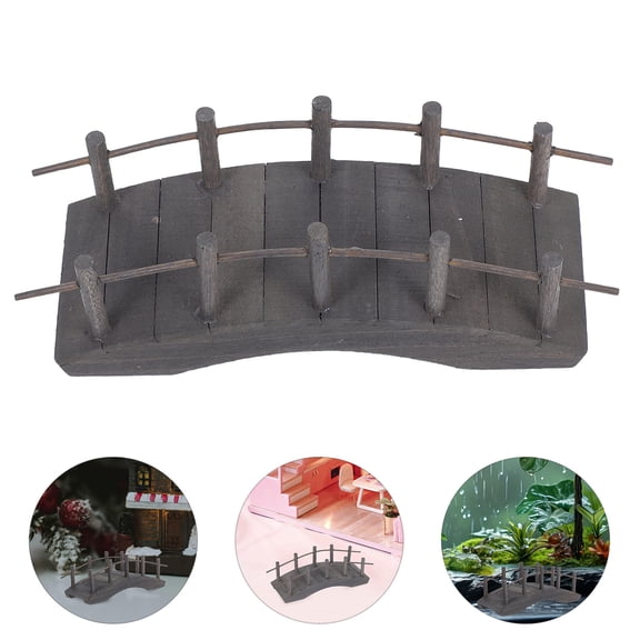 ELAYARD Mini Wood Bridge Tiny Scale Arch Bridge For Decorative Crafts Grey 1Pcs