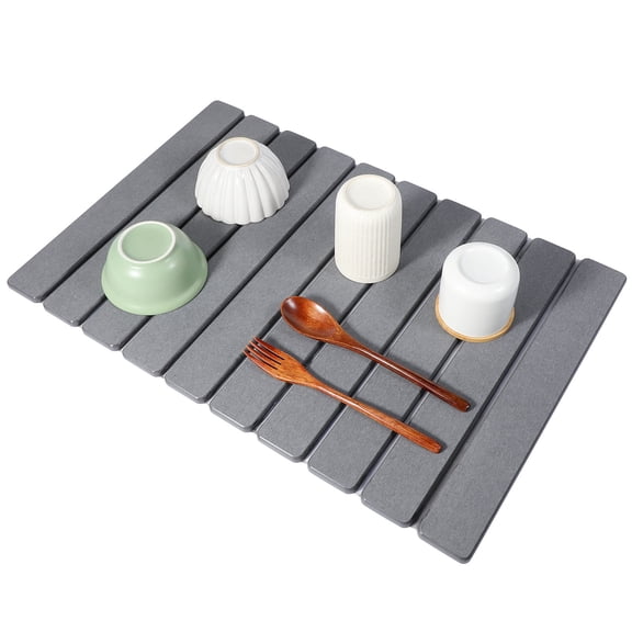 ELAYARD Foldable Dark Grey Stone Kitchen Drying Mat Absorbent Countertop Mat Quick-Dry Dish Drying Pad