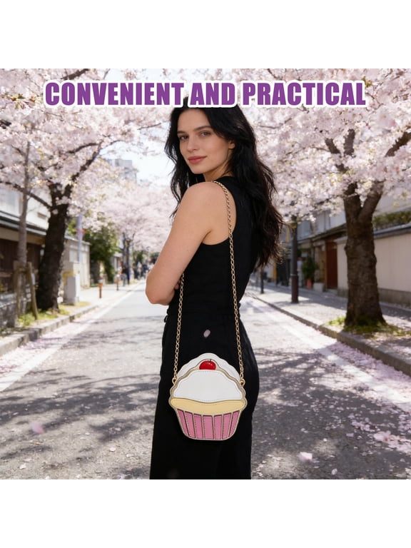Cupcake Shaped Handbag, Multi PU, Cute Kawaii Crossbody for Decor
