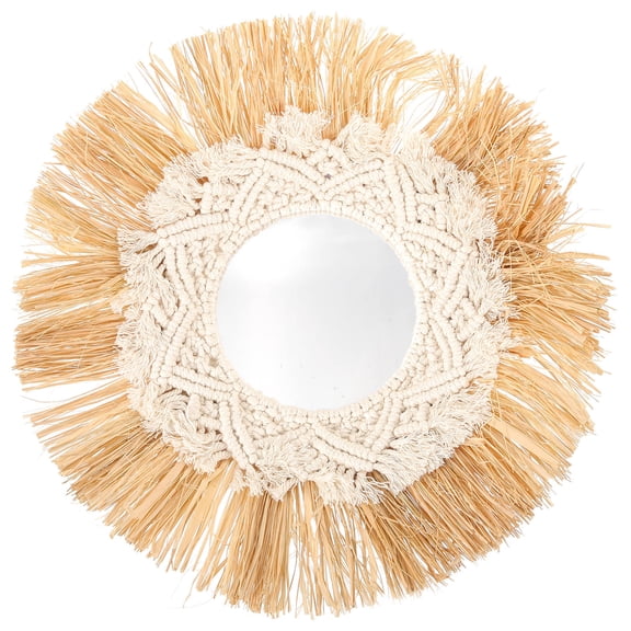 ELAYARD Aesthetic Mirror Round Hanging Mirror Cotton Rope and Raffia 1 Pcs
