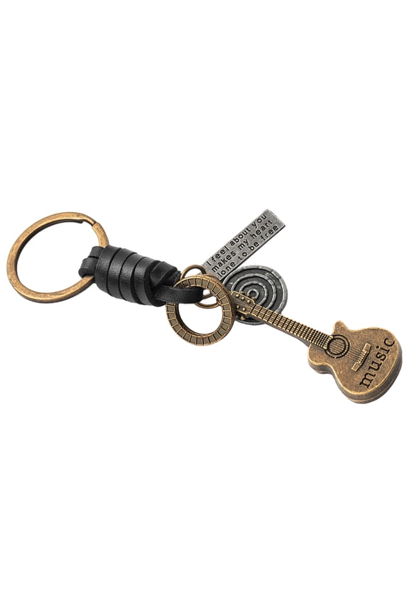 Vintage Metal Guitar Keychain PU Material Smooth Texture Decor