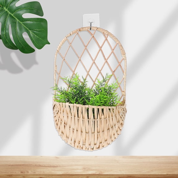 ELAYARD Handwoven Beige Wicker Wall Basket Rustic Hanging Storage Organizer for Home Decor and Kitchen