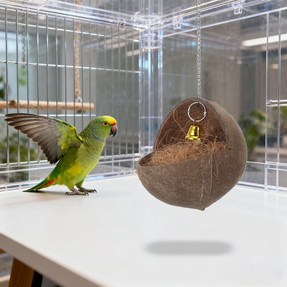 ELAYARD Natural Coconut Shell Hanging Bird House Bed for Parakeet Parrot Cage Accessories