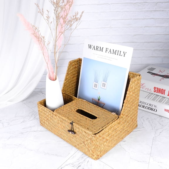 ELAYARD Natural Weave Tissue Box Organizer Light Brown for Bathroom Car and Office Storage